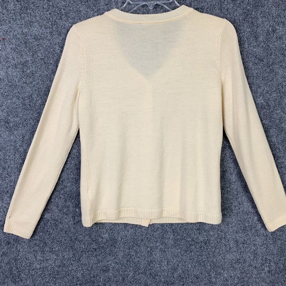 Talbots Cardigan Merino Wool Women Petite S Pale Yellow Pockets Gold Buttons - Picture 9 of 12